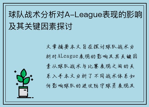 球队战术分析对A-League表现的影响及其关键因素探讨